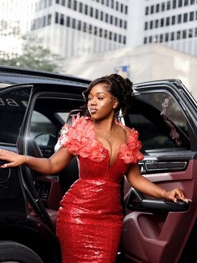 Red sparkly prom dress